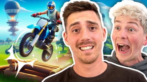 YouTuber Fixx schaut zweifelnd in die Kamera, daneben Chris erschrocken seitlich und ein Fortnite-Motocross mit Fahrer.