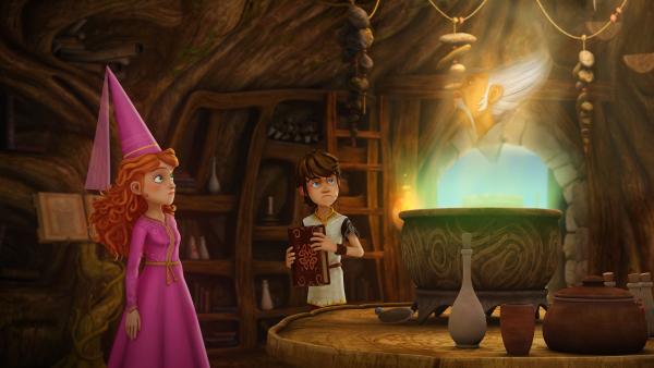 Im Dampf des Kessels entdecken Arthur und Guinevere ihren Freund, den Magier Merlin. | Rechte: SWR/Blue Spirit Productions/TéléTOON+/Canal+