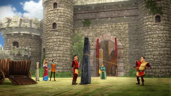 König Uther hat sich einen Menhir aus dem Wald ins Schloss bringen lassen. | Rechte: SWR/Blue Spirit Productions/TéléTOON+/Canal+