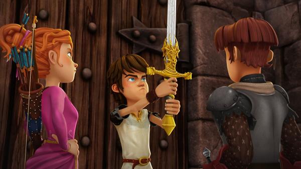 Guinevere, Arthur und Gawain nutzen die Kraft des Zauberschwertes Excalibur. | Rechte: SWR/Blue Spirit Productions/TéléTOON+/Canal+