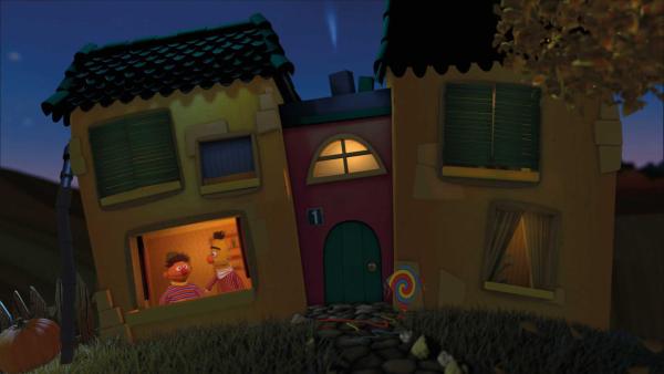 Ernie und Bert wünschen eine Gute-Nacht aus dem Gute-Nacht-Haus. | Rechte: KiKA
