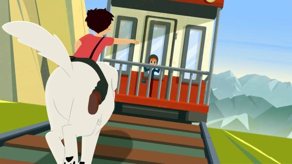 Sebastian (auf dem Hund Belle) versucht den Zug einzuholen. | Rechte: ZDF/Gaumont Animation/PP Animation III Inc.