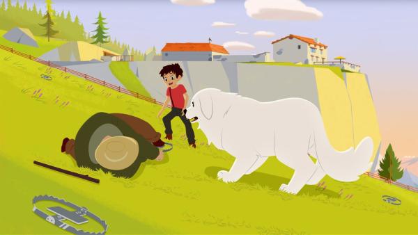 Sebastian (Mitte stehend) findet den verletzten Ivan. | Rechte: ZDF/Gaumont Animation/PP Animation III Inc.