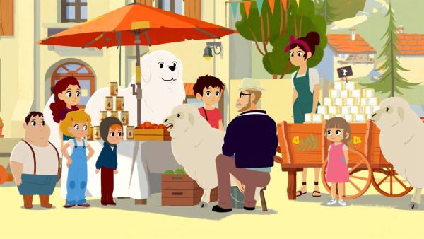 Saint Martin braucht unbedingt mehr Touristen. Ein Reisetester (3. von rechts) besucht das Dorf. | Rechte: ZDF/Gaumont Animation/PP Animation III Inc.