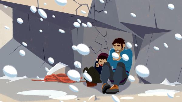 Bergsteiger Marc (rechts) kann nicht mehr laufen. | Rechte: ZDF/Gaumont Animation/PP Animation III Inc.