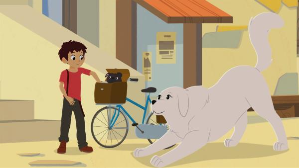 Sebastian und Belle haben einen kleinen Hund aufgegabelt. | Rechte: ZDF/Gaumont Animation