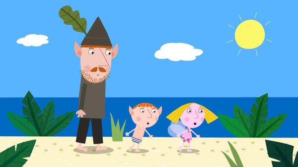 Mr. Elf, Ben und Holly auf der Insel.  | Rechte: ZDF/Astley Baker Davies Ltd/Rubber Duck Entertainment
