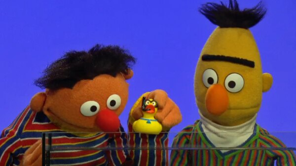 Ernie und Bert mit Qietscheentchen am Aquarium. | Rechte: NDR Foto: Screenshot