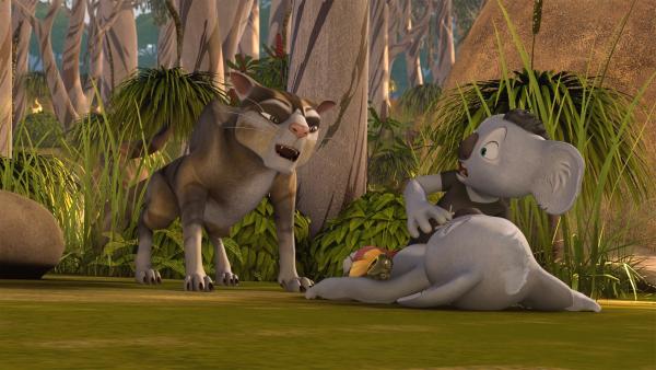 Blinky, Jacko und ein fremder Koala werden von Sir Charles gejagt.  | Rechte: KiKA/Studio 100 Media / Flying Bark