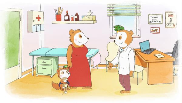 Der Kinderarzt begrüßt Bobo und seine Mutter. | Rechte: JEP ANIMATION/WDR