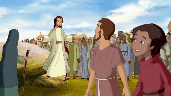 Tausende Menschen kommen herbei, um Jesus (Mi.) predigen zu hören. | Rechte: KiKA/Cross Media/Beta/Trickompany 2010