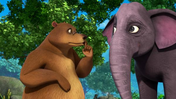 Balu und die Elefantenfrau Gayini haben ein Geheimnis. Sie planen eine Überraschung für Gayinis Ehemann Hathi. | Rechte: ZDF/2009(c) DQ Entertainment