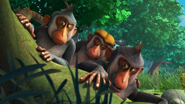 Die Affenbande ist entsetzt: Sie hat das Funkelding verloren. | Rechte: ZDF/DQ Entertainment