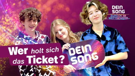 Lukas, Lisa und Paula stehen zusammen. Auf dem Bild steht: "Wer holt sich das Ticket?"