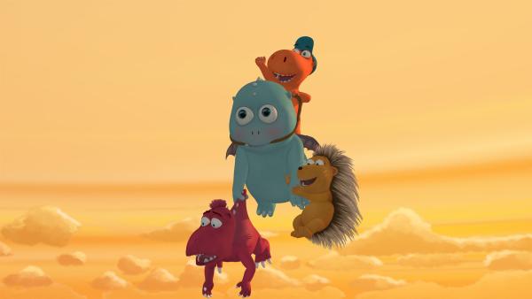 Kokosnuss, Matilda und Oskar begeben sich auf Abenteuerflug mit Baby Klaue. | Rechte: ZDF/Caligari Film