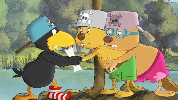 Gegen zwei Piraten wie die Biberbrüder Arthur und Henry kommt Socke allein nicht an. | Rechte: SWR/NDR/Akkord Film