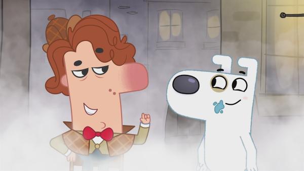 Im dichten Londoner Nebel trifft Dog auf Sherlock Holmes, der nach seinem Hut und Dr. Watson sucht.