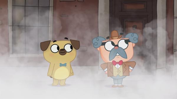 Puck und Dr. Watson begeben sich auf die Suche nach Holmes und Dog. | Rechte: KiKA/Dog Loves Productions Limited 2020