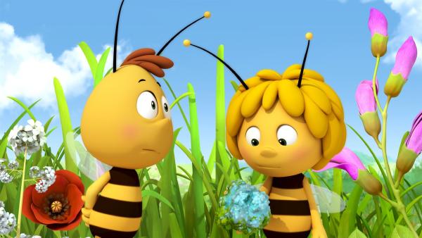Maja und Willi sind ratlos. | Rechte: ZDF/Studio100 Animation