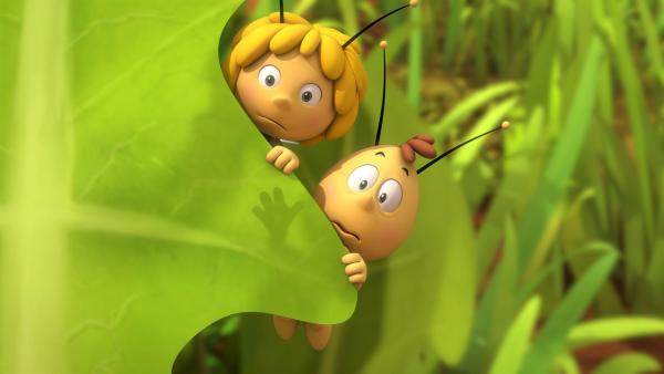 Maja und Willi trauen ihren Bienenaugen nicht. | Rechte: ZDF/Studio100 Animation