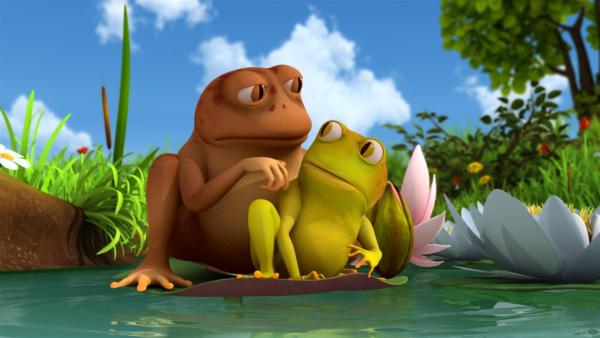 Die zwei hungrigen Frösche Basti und Herbert. | Rechte: ZDF/Studio100 Animation