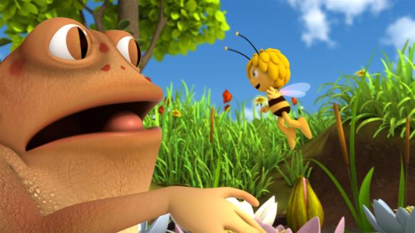 Vor lauter Hunger sieht der Frosch Maja nicht mehr. | Rechte: ZDF/Studio100 Animation