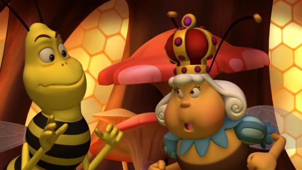 Der Königin ist die Wespe zu aufdringlich. | Rechte: ZDF/Studio100 Animation
