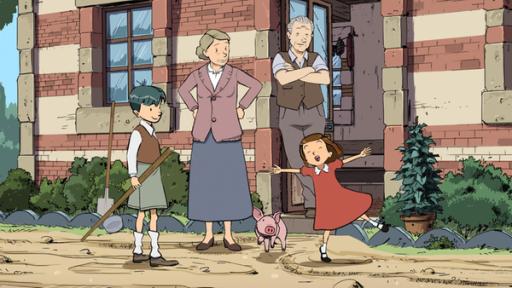 Colette und Ernest bei den Großeltern auf dem Land