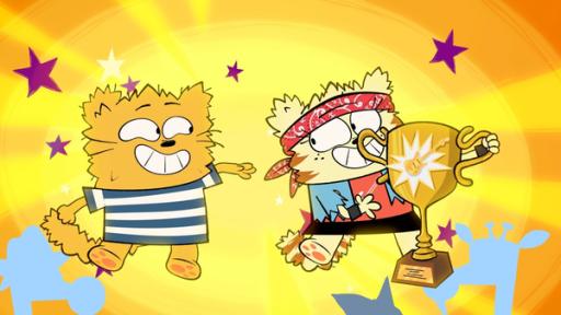 Ollie und Moon gewinnen den Pokal beim Luftgitarrenfestival in Finnland.