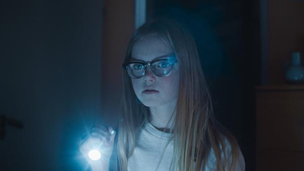 Floor (Bobbie Mulder) geht mit der Taschenlampe auf die Suche nach dem Einbrecher | Rechte: NL Film