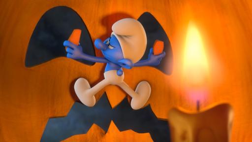 Der magische Kürbis | Rechte: KiKA/Peyo Productions, Dupuis Édition & Audiovisuell 2020 Schlappi steht vor einer riesigen Halloween-Kürbis Fratze.