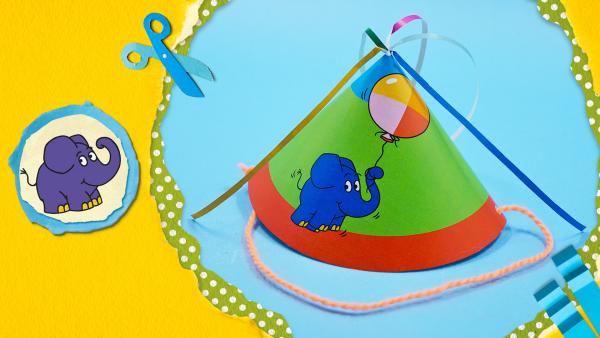 Bastle Partyhütchen mit dem kleinen blauen Elefanten für deinen Geburtstag. | Rechte: KiKA/WDR