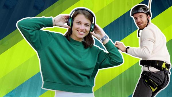 Laura (links) trägt große Kopfhörer, Stefan seilt sich ab (rechts) | Rechte: ZDF