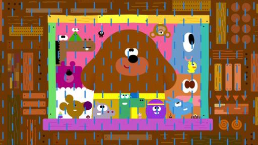 Duggee und den Quirlies schauen bei Regen aus dem Fenster