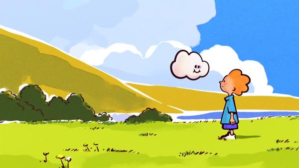 Beim Spielen entdeckt Oskar eine freundliche Wolke namens Huu. | Rechte: SWR/NORMAAL