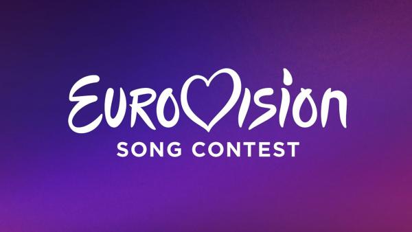 Das Eurovision Song Contest-Logo auf einem lila-blauen Hintergrund