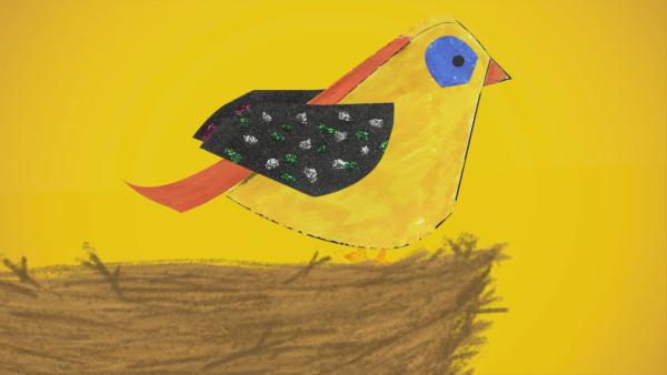 Ein Steckvogel sitzt in seinem Vogelnest.  | Rechte: KiKA