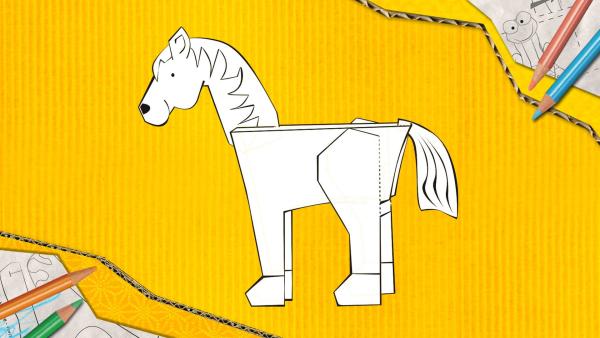 Ein Pferd zum Basteln, der aus Papier zusammengesteckt und geklebt wird. | Rechte: kika