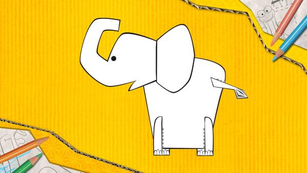 Ein Elefant zum Basteln, der aus Papier zusammengesteckt und geklebt wird. | Rechte: KiKA