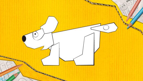 Ein Hund zum Basteln, der aus Papier zusammengesteckt und geklebt wird. | Rechte: KiKA