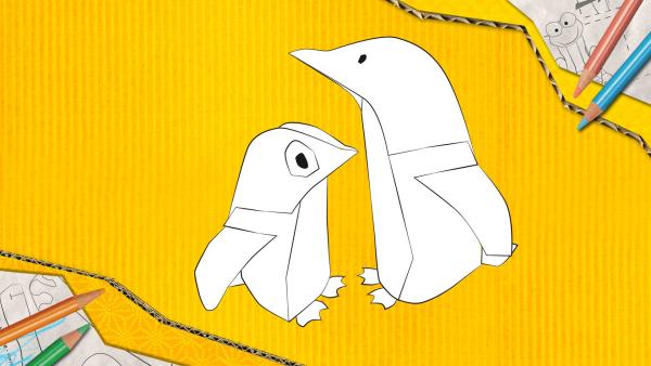 Ein Pinguin zum Basteln, der aus Papier zusammengesteckt und geklebt wird. | Rechte: KiKA