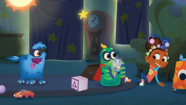 Super-Monster und Super-Willie verfolgen das fiese Alien Esme mit den gestohlenen Juwelen. | Rechte: KiKA/Nelvana