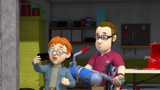 Rechte: KiKA/Prism Art & Design Limited Starreporter Norman will für Pontypandy Planet von Joes neuster Erfindung, dem „Pogomaster 2000“, berichten.
