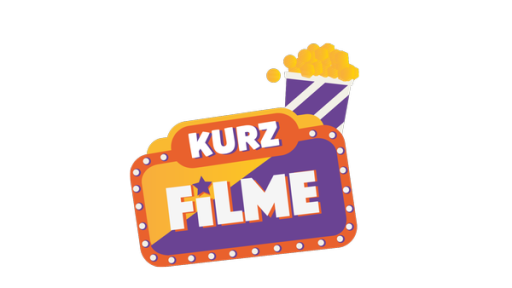 eine Filmklappe vor lila Hintergrund mit goldenen Sternen