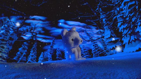 Auf der Suche nach seinem neuen Freund zieht Jingle durch die verschneite Winternacht. | Rechte: KiKA/2011 Hallmark Licensing, Inc.