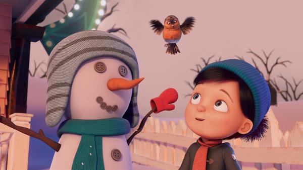 Bevor Henry mit dem Schlitten in das kleine Städtchen braust, zaubert er dem Schneemann noch ein Lächeln ins Gesicht. | Rechte: KiKA/Dream Logic & Lupusfilm/Trickshot Films