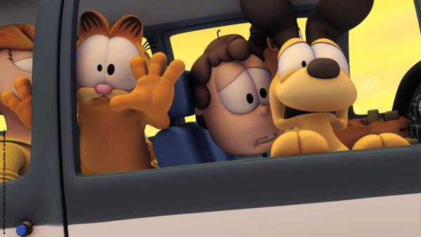 Garfield, Jon und Odie m Flugzeug | Rechte: HR/Dargaud Media/MediaToon/Paws Inc./France 3