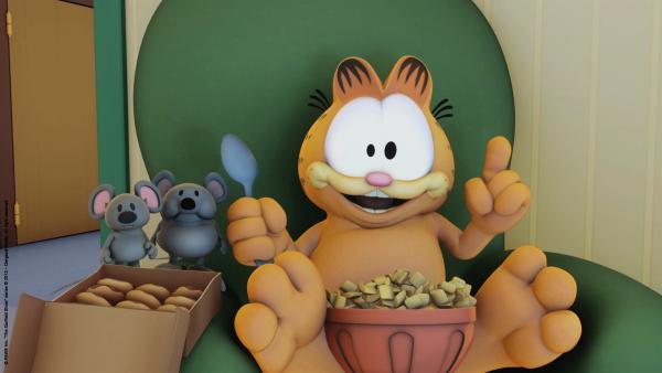 Garfield freut sich, denn gleich kommt die Maus. | Rechte: HR/Dargaud Media/MediaToon/Paws Inc./France 3