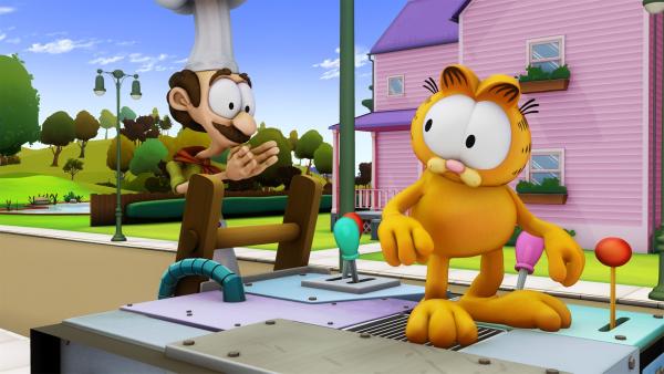 Garfield erfindet eine Maschine, die all seine Wünsche erfüllt. | Rechte: HR/DARGAUD MEDIA