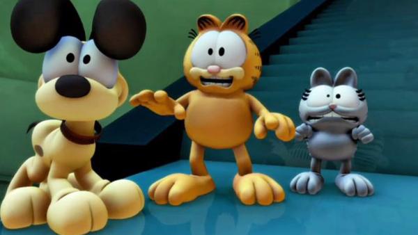 Garfield und seine Freunde, aber auch die Kunsträuberin, haben den Diamanten gefunden. Doch wer ihn zu lange anstarrt, verwandelt sich zu Stein. | Rechte: HR/DARGAUD MEDIA